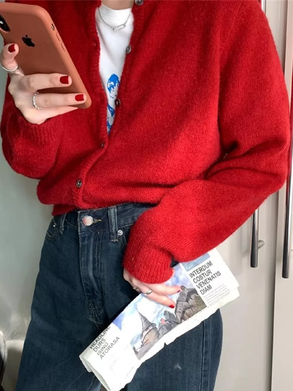 Crew Neck Button-Down Knit Cardigan, image 4