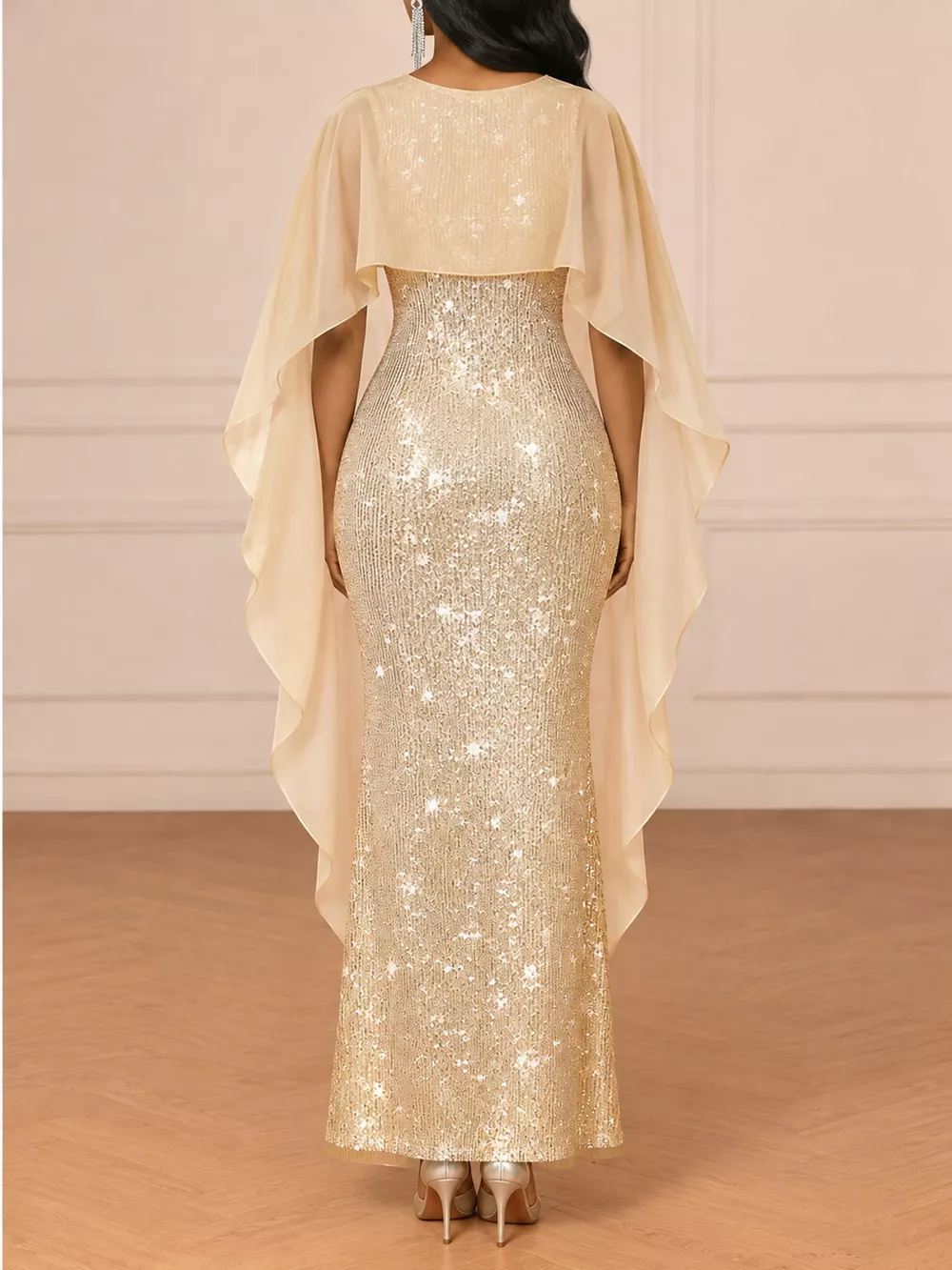 Sequin Cape Overlay Evening Dress, image 25