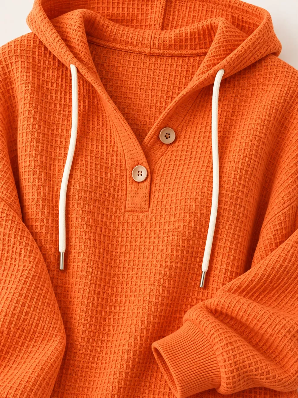 Full Size Waffle Knit Button Detail Hoodie Plus Size, image 34