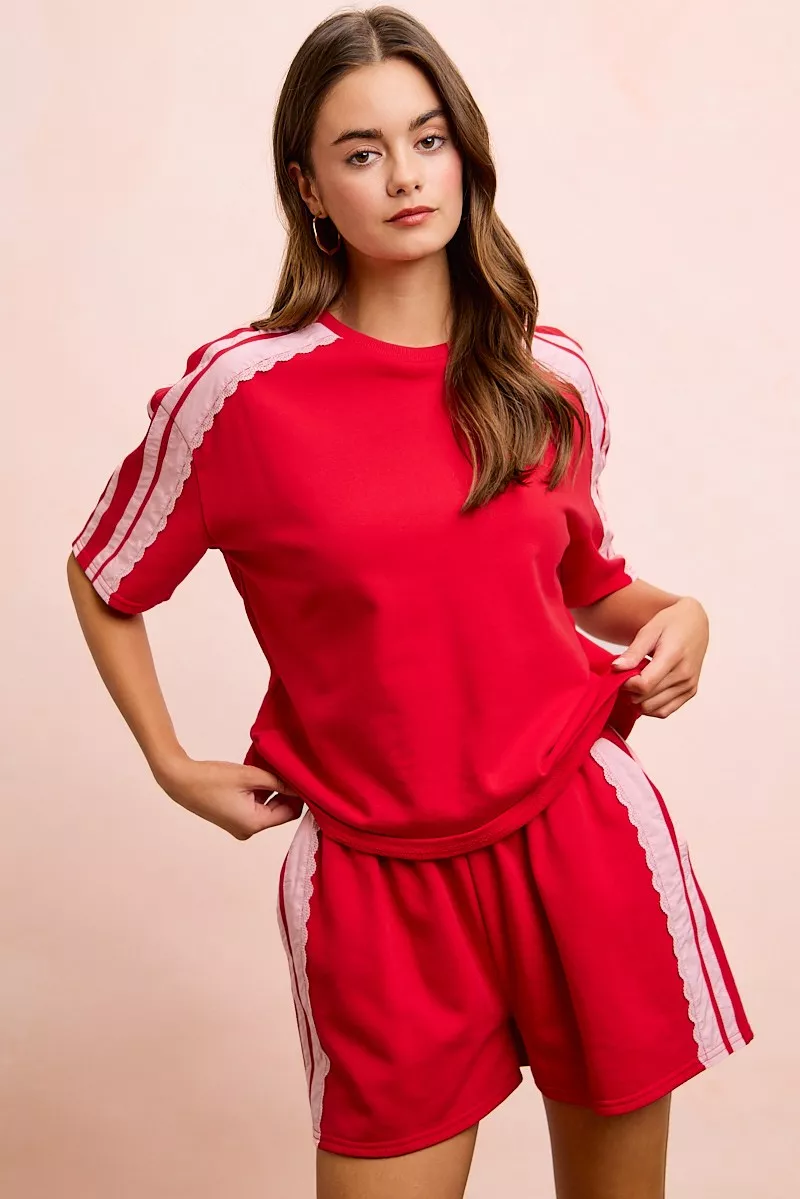 BiBi French Terry Side Lace Detail Short Sleeves Top, image 2