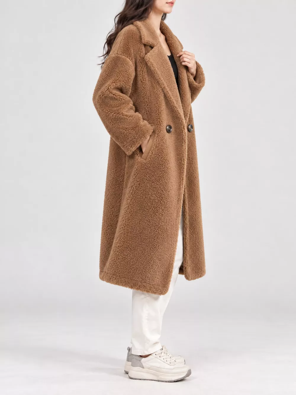 Double-Breasted Fuzzy Longline Outerwear, image 11