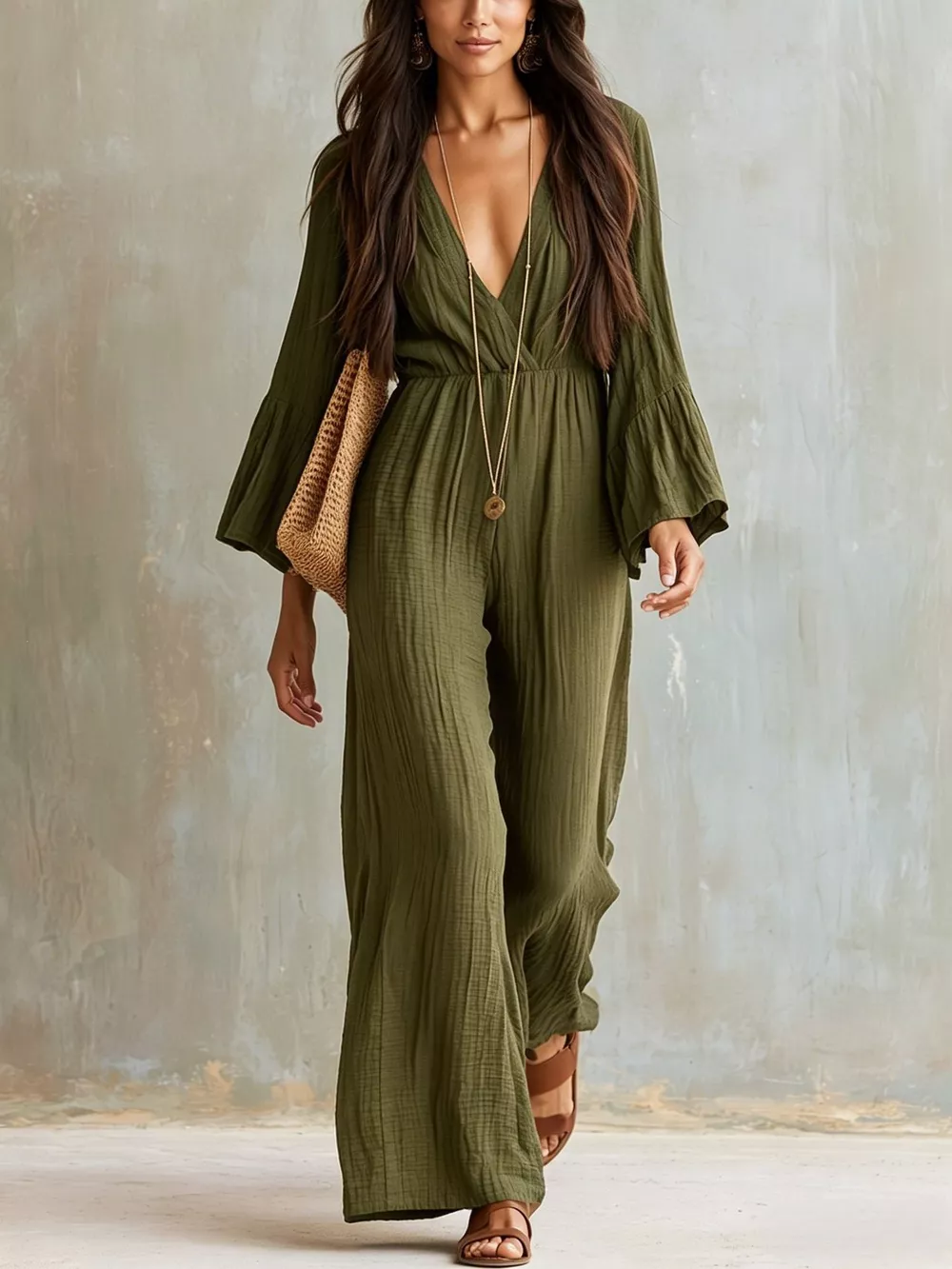 Textured Flare Sleeve Jumpsuit, image 7