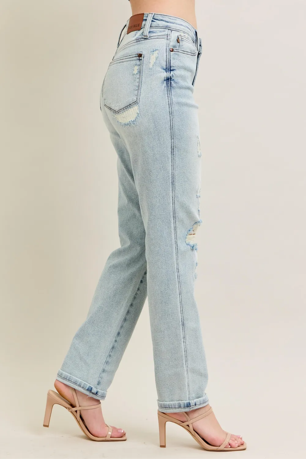 Full Size Mr Repair Stitch Detail Destroy Single Cuff Bf Jeans Plus Size, image 8
