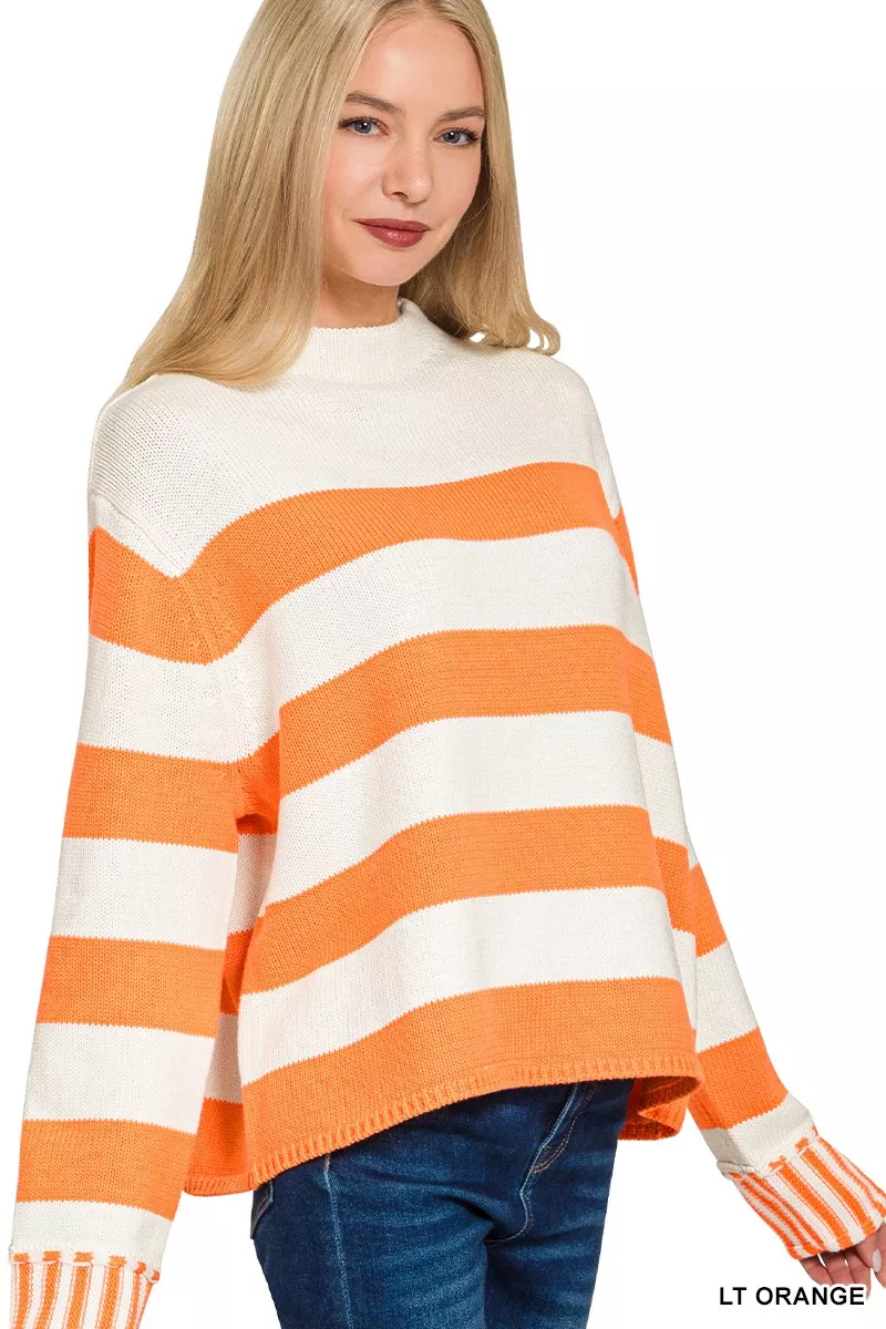 Ribbed Striped Mock Neck Sweater, image 6