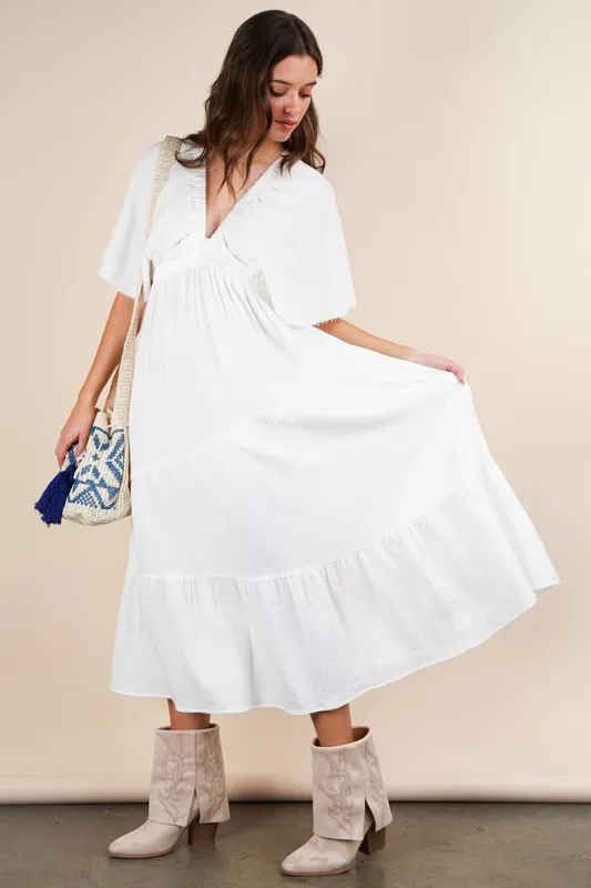 Mineral Washed Elastic Neck Detail Midi Dress, image 5
