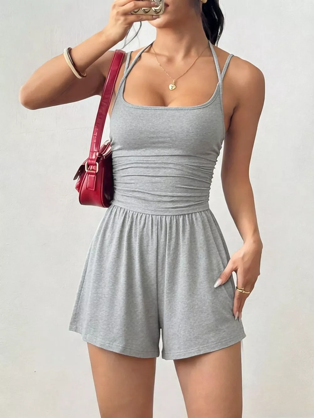Ruched Spaghetti Strap Romper, image 18