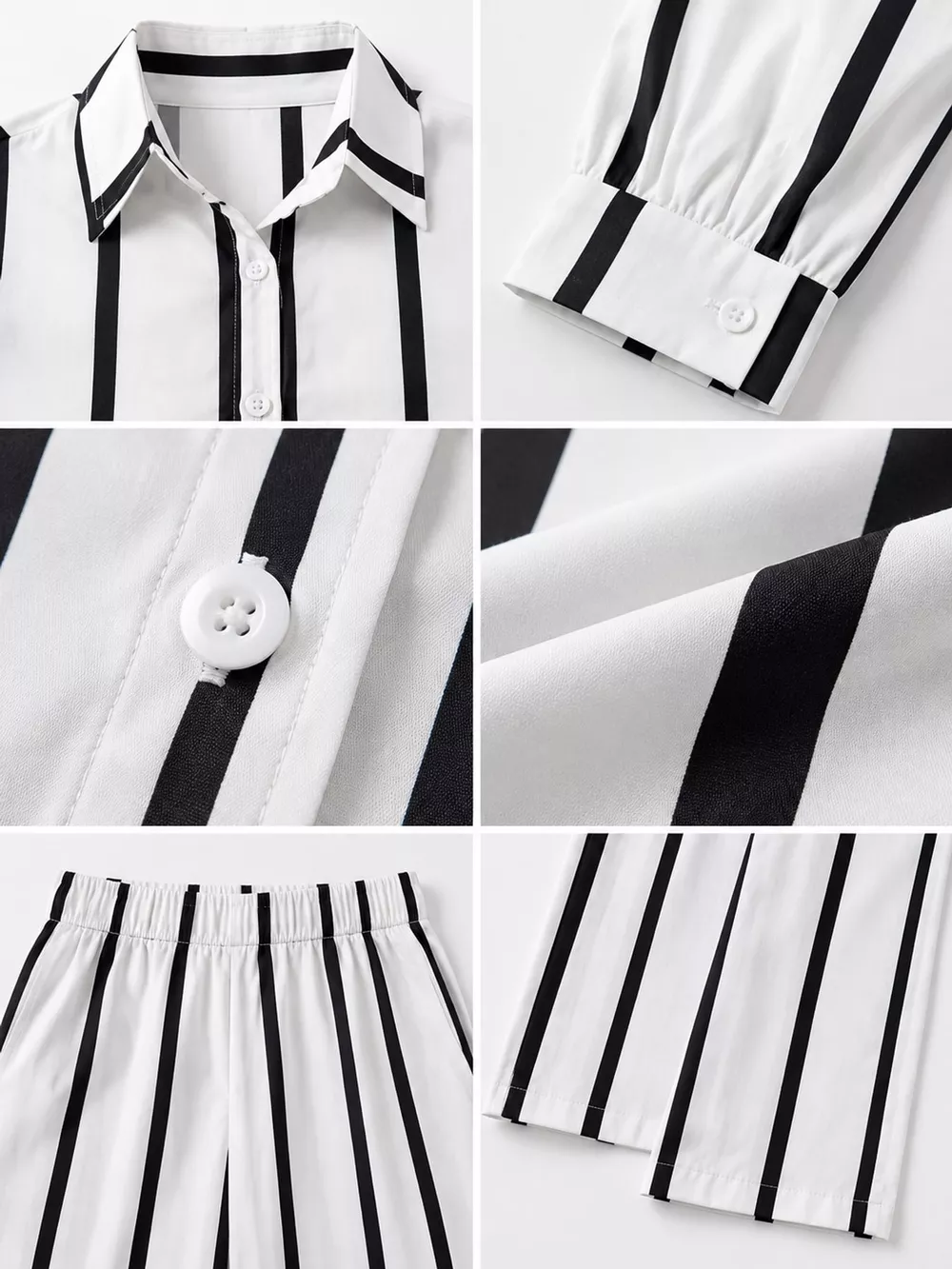 Striped Button-Down Shirt and Wide-Leg Pants Two-Piece Set, image 15