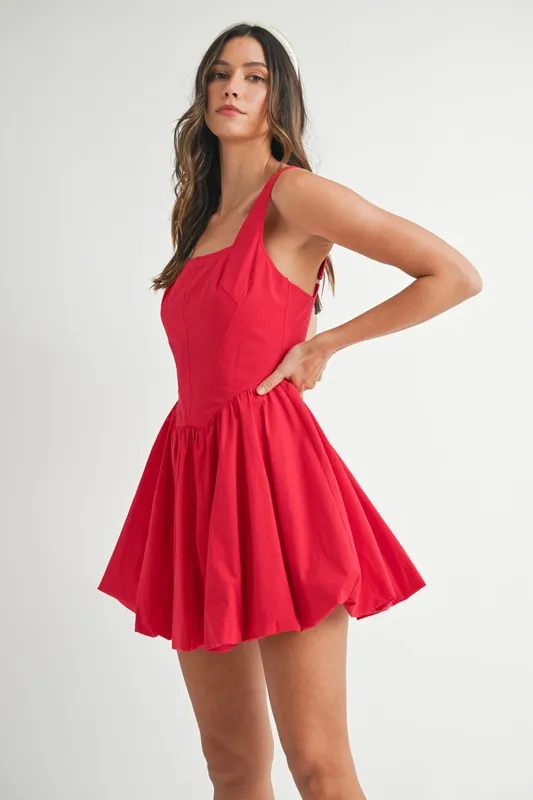 Poplin Square Neckline Bubble Mini Dress, image 8