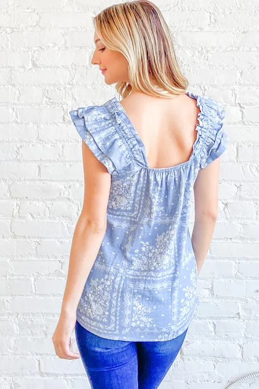 Boho Print Ruffle Baby Doll Tank Top, image 3