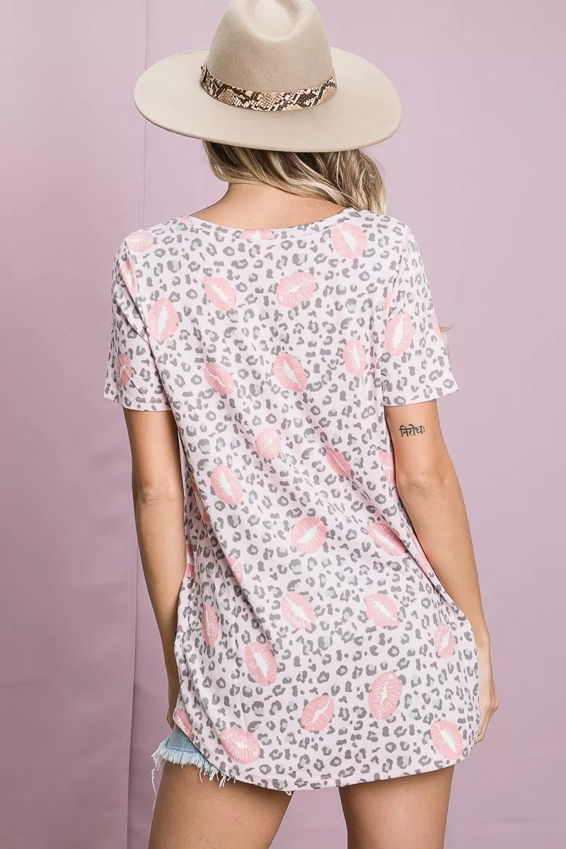 Leopard Lips Print Top V Neck Top, image 11