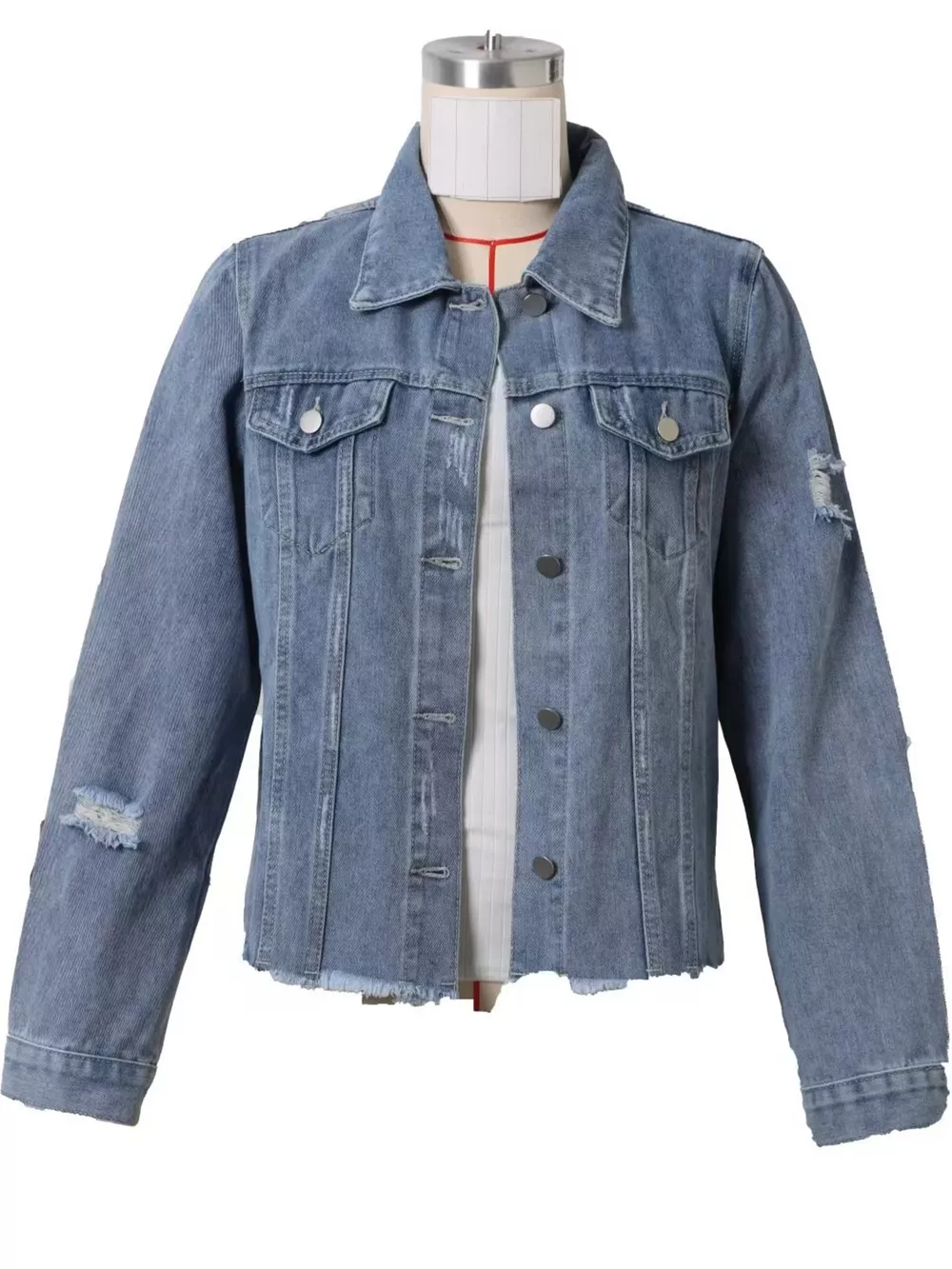 Distressed Raw Hem Denim Jacket, image 13