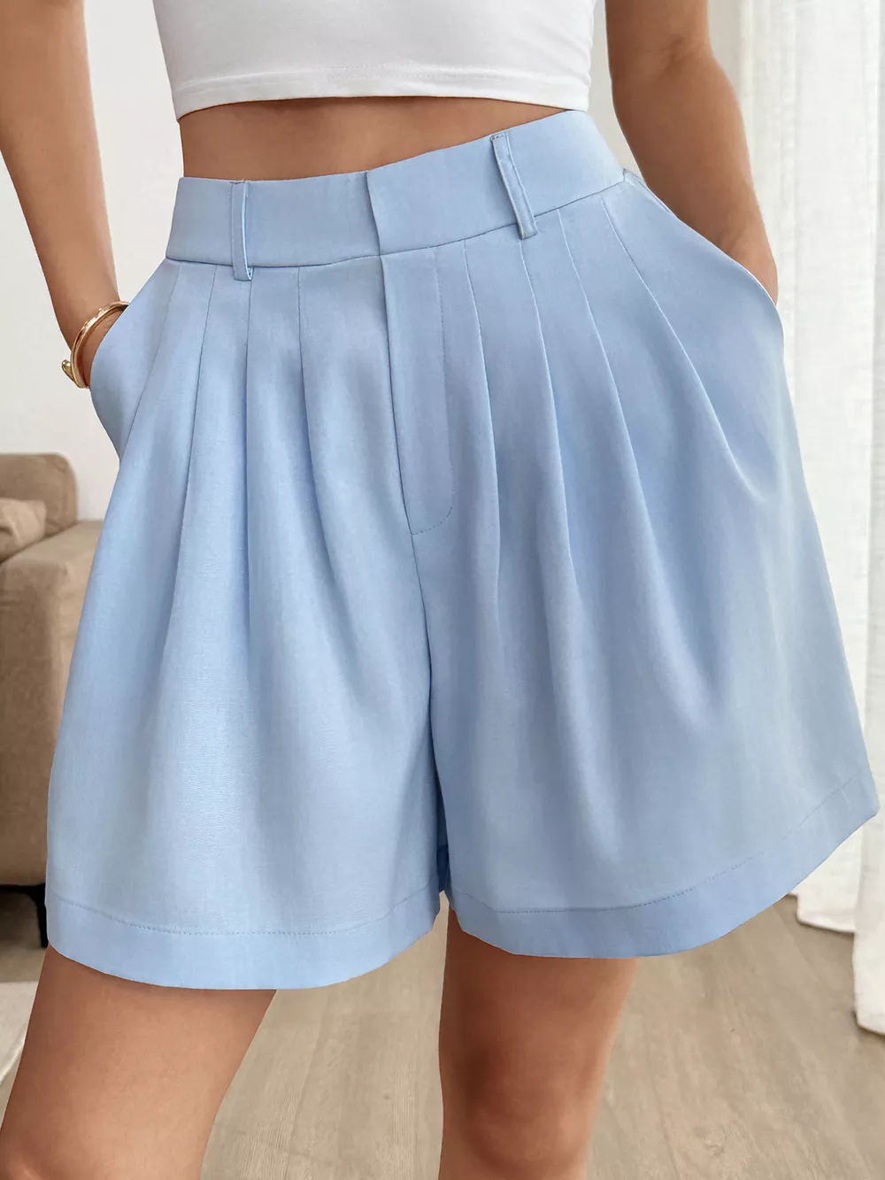 Pleated High-Waisted Shorts, image 10