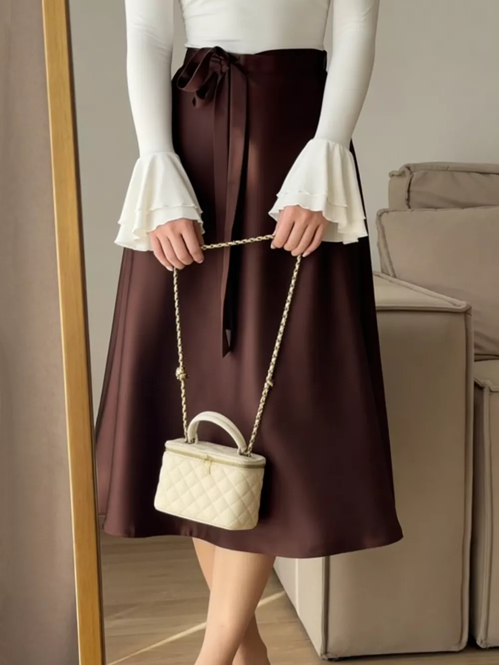 Satin A-Line Midi Skirt, image 2