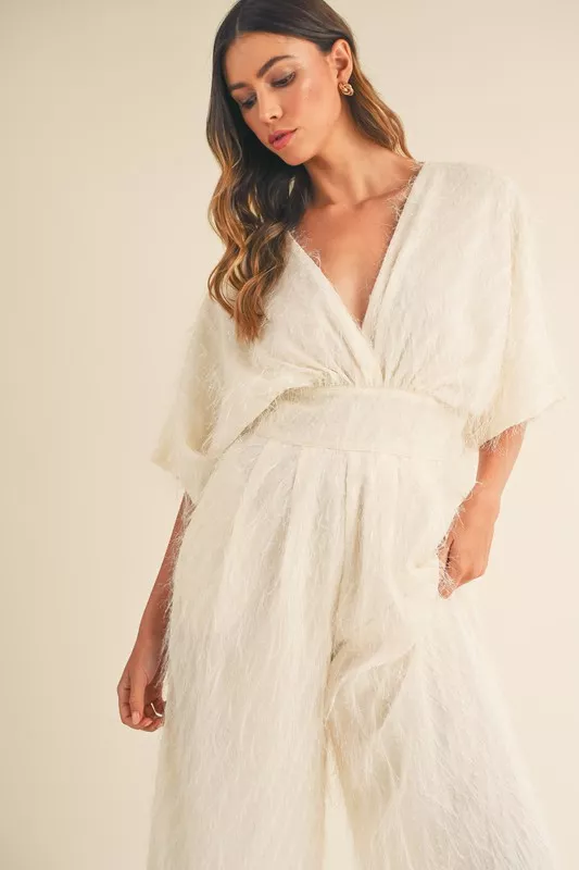 Fluffy Deep V Neck Wide Leg Jumpsuit, image 5