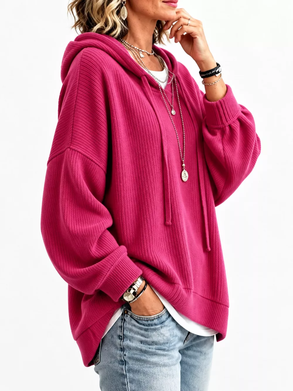 Drawstring Dropped Shoulder Hoodie, image 23