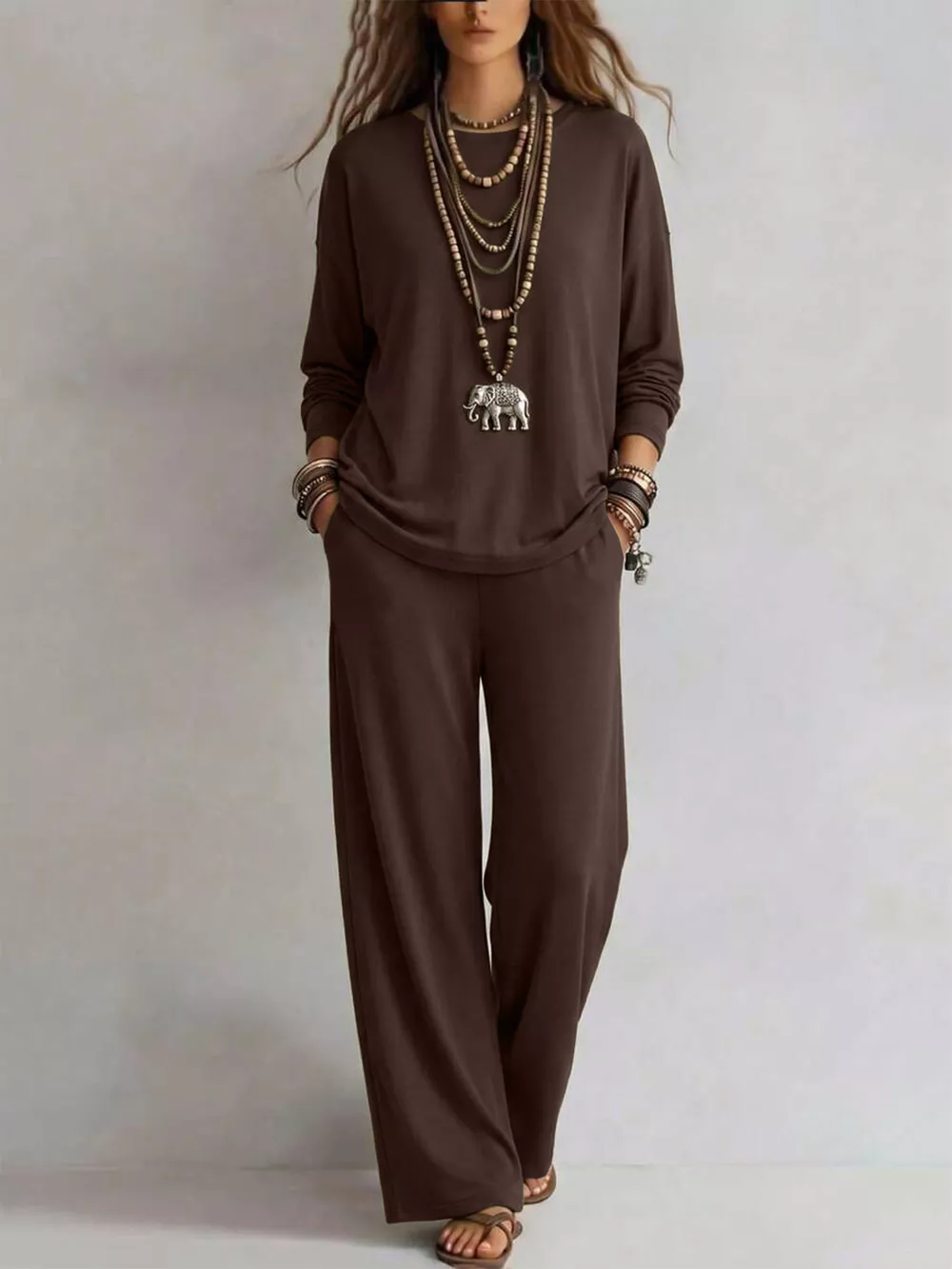 Round Neck T-Shirt and Wide-Leg Pants Set, image 3