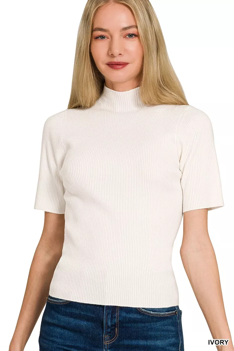 Viscose Ribbed Mock Neck Sweater