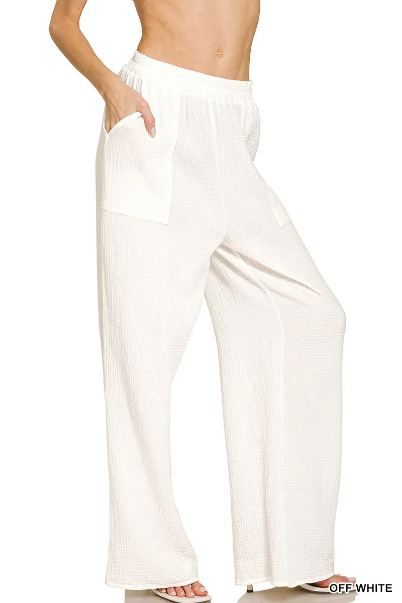 Double Gauze Elastic Band Pants, image 3