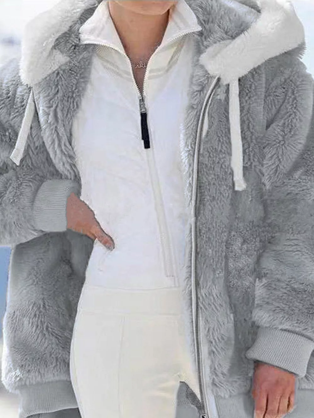 Full Size Faux Fur Zip Up Hooded Outerwear Plus Size, image 23