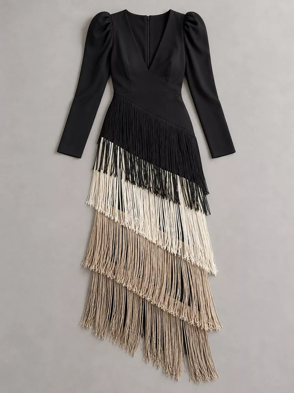 Fringed V-Neck Puff Sleeve Maxi Dress, image 31