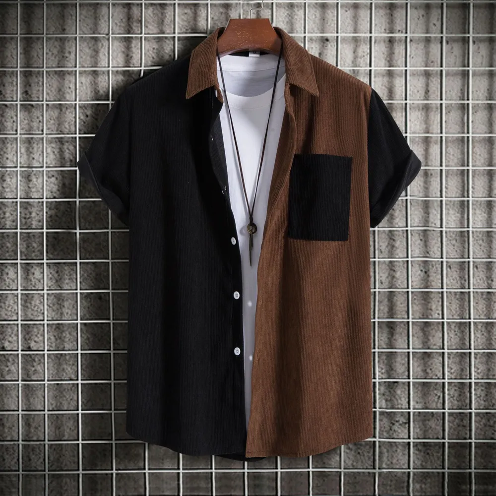 Men's Plus Size Classic Color Block Short Sleeve Shirt