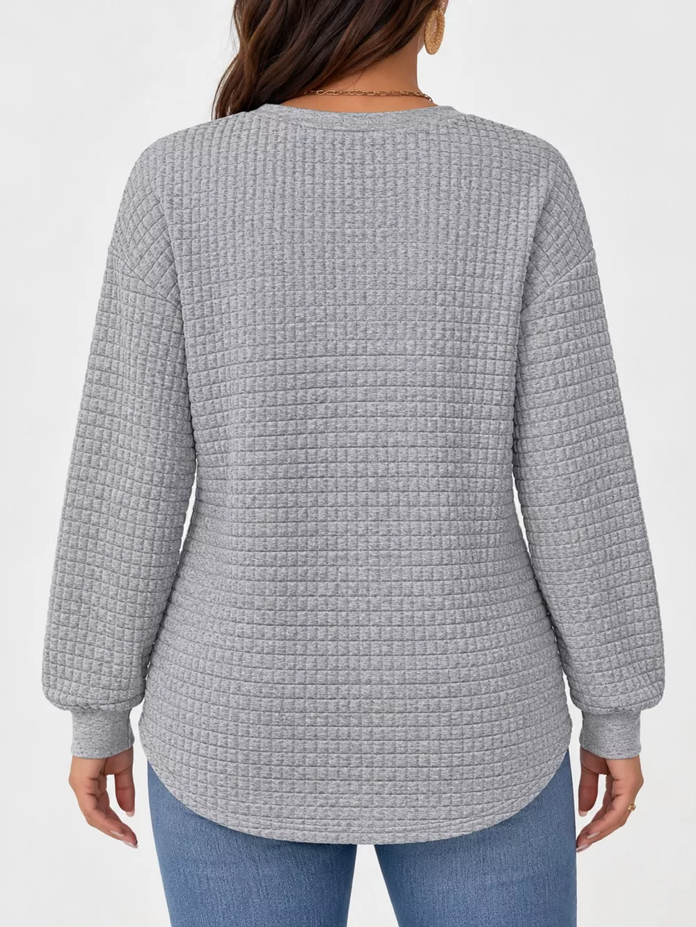 Plus Size Textured Waffle Knit Crew Neck Sweatshirt, image 19
