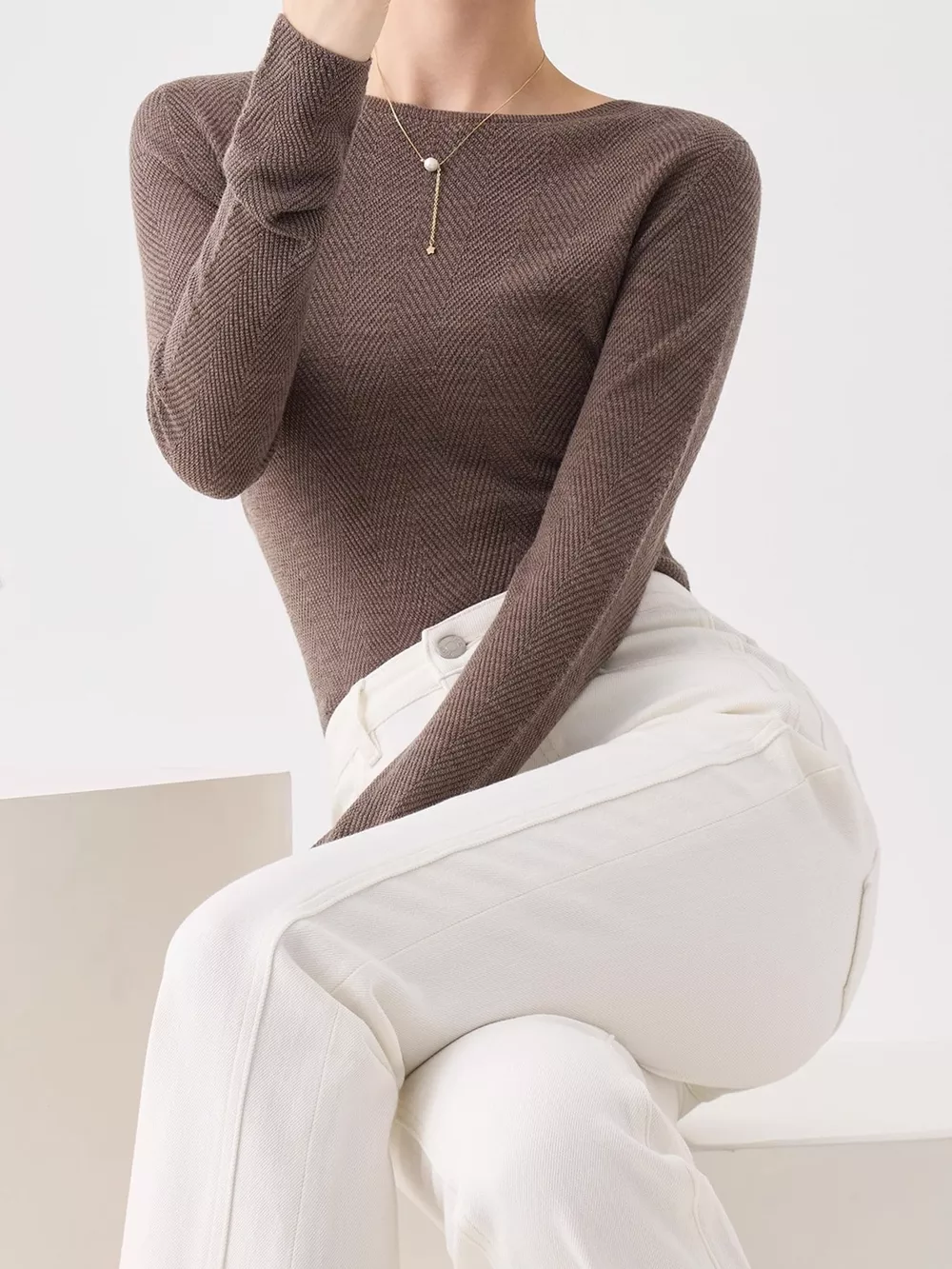 Herringbone Slim Fit Long Sleeve Knit Top, image 9