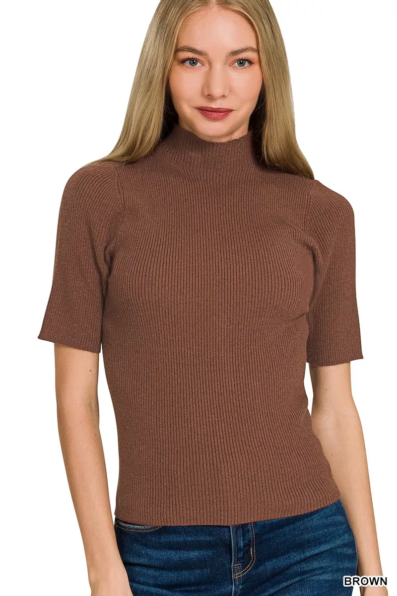 Viscose Ribbed Mock Neck Sweater