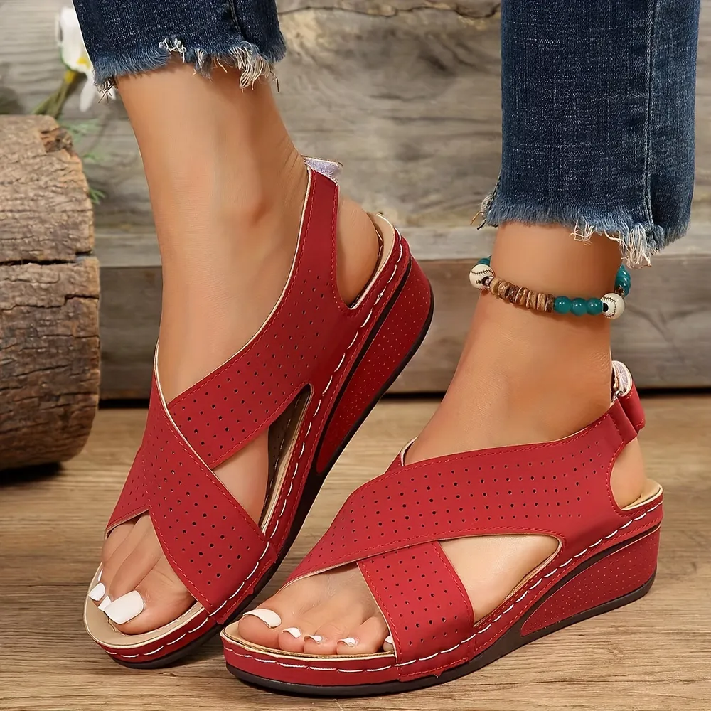 Criss-Cross Comfort Wedge Sandals, image 10