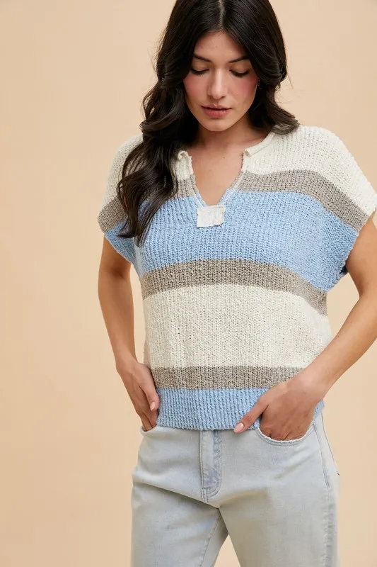Low Gauge Color Block Textured Sweater Top