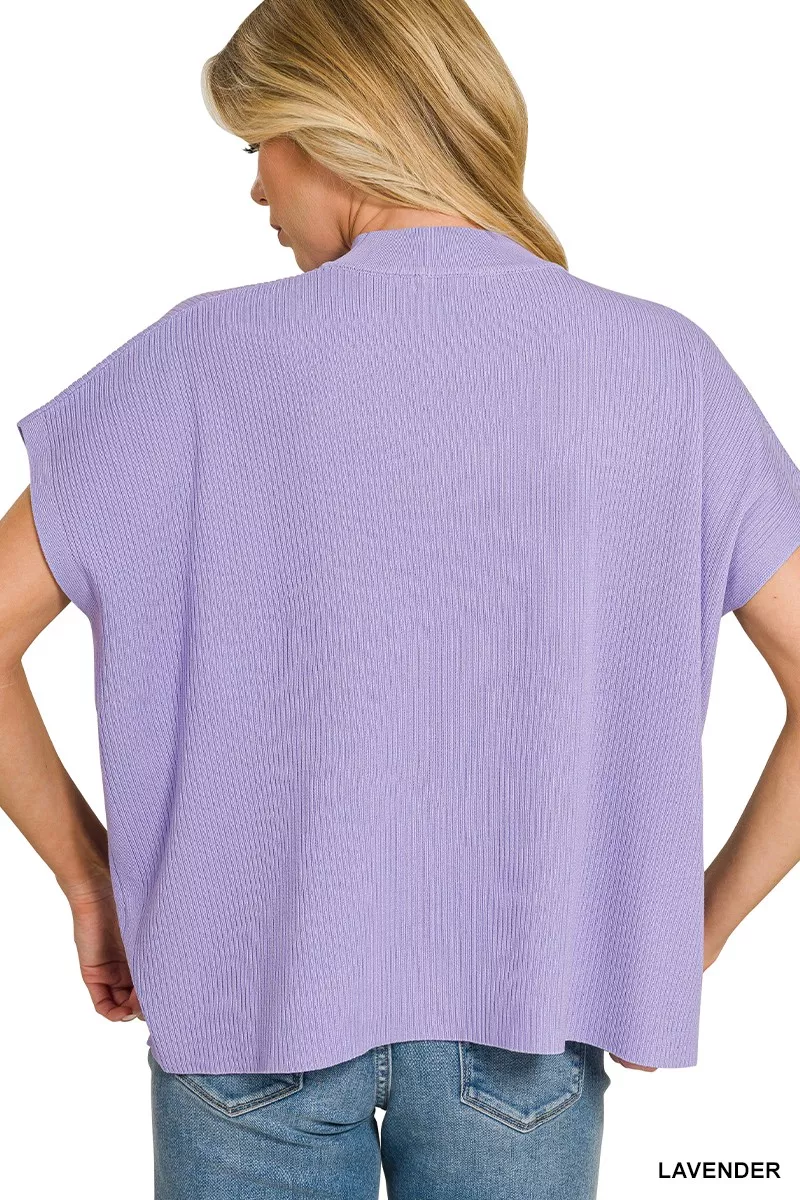 Viscose Mock Neck Short Sleeve Boxy Sweater, image 3