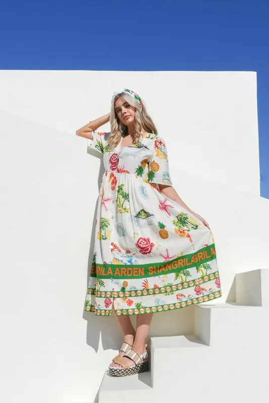Button Down Printed Midi Dress