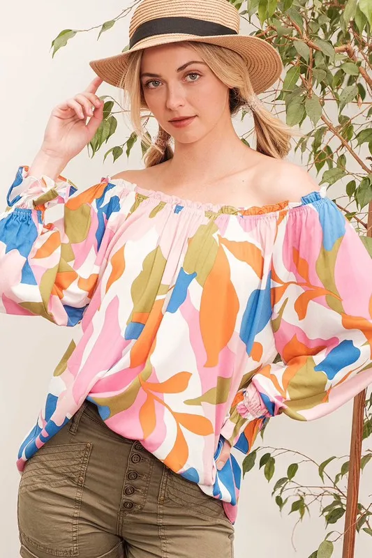 Abstract Print Off-the-shoulder Long Sleeve Top, image 5