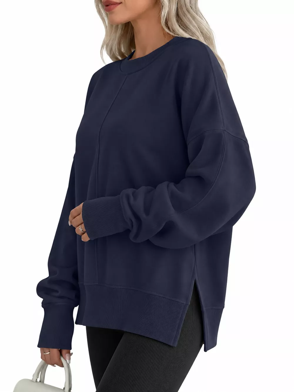 Oversized Crew Neck Sweatshirt with Side Slit, image 58