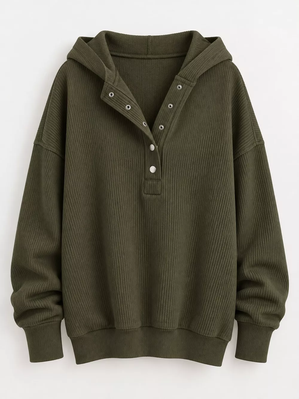 Full Size Snap Button Placket Dropped Shoulder Hoodie Plus Size, image 44