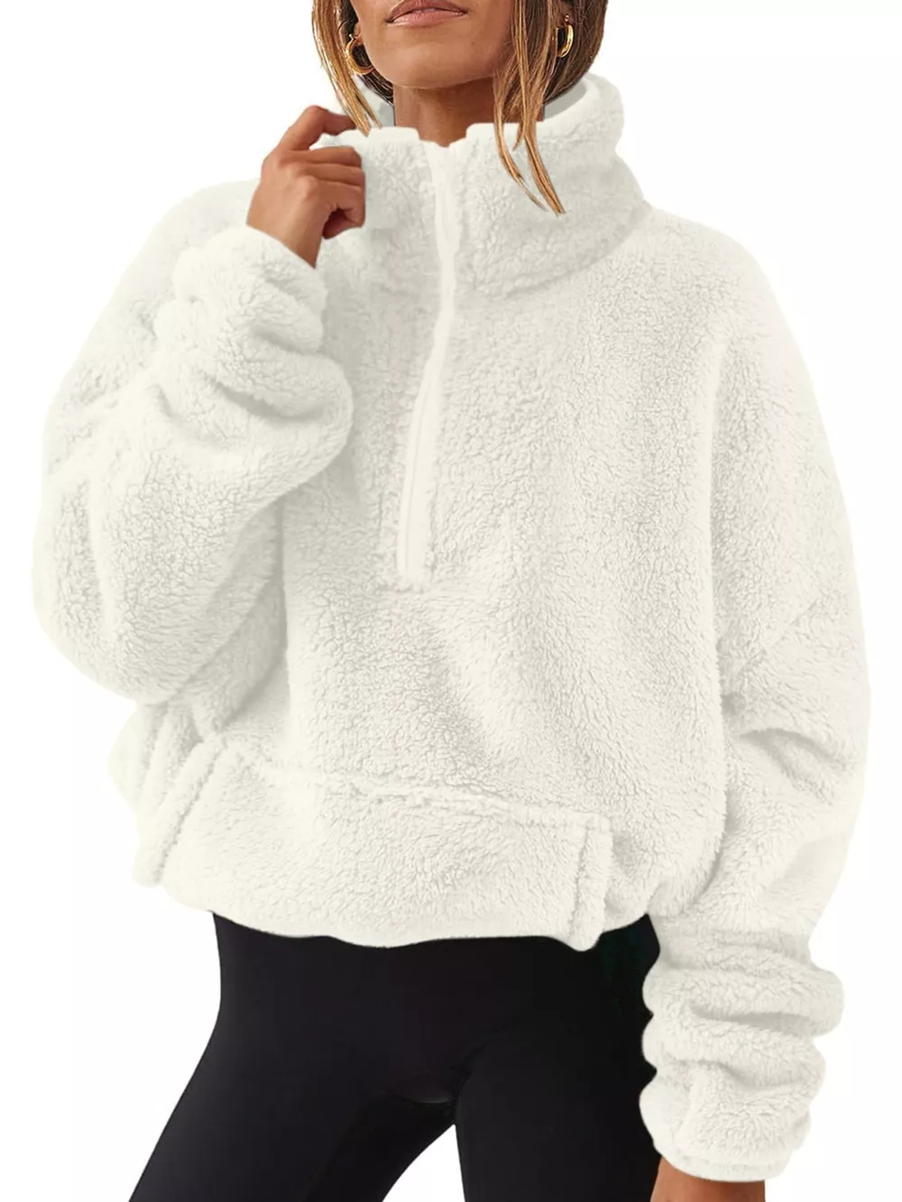 Full Size Sherpa Quarter-Zip Turtleneck Sweatshirt Plus Size