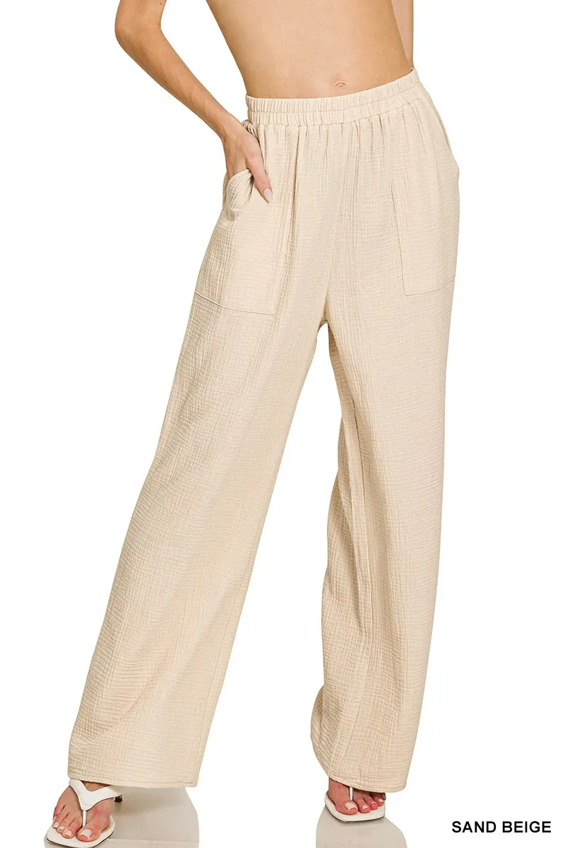 Double Gauze Elastic Band Pants, image 2