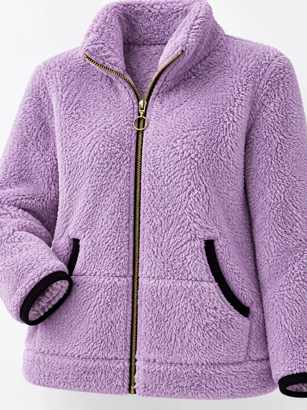 Full Size Fleece Zip-Up Jacket with Contrast Trim Plus Size, image 36