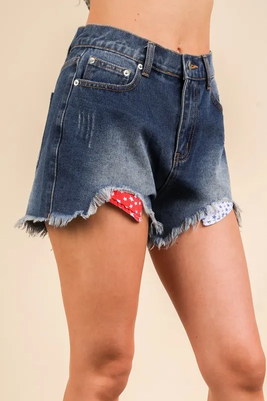 Raw Hem Pocketed Contrast Washed Denim Shorts, image 3