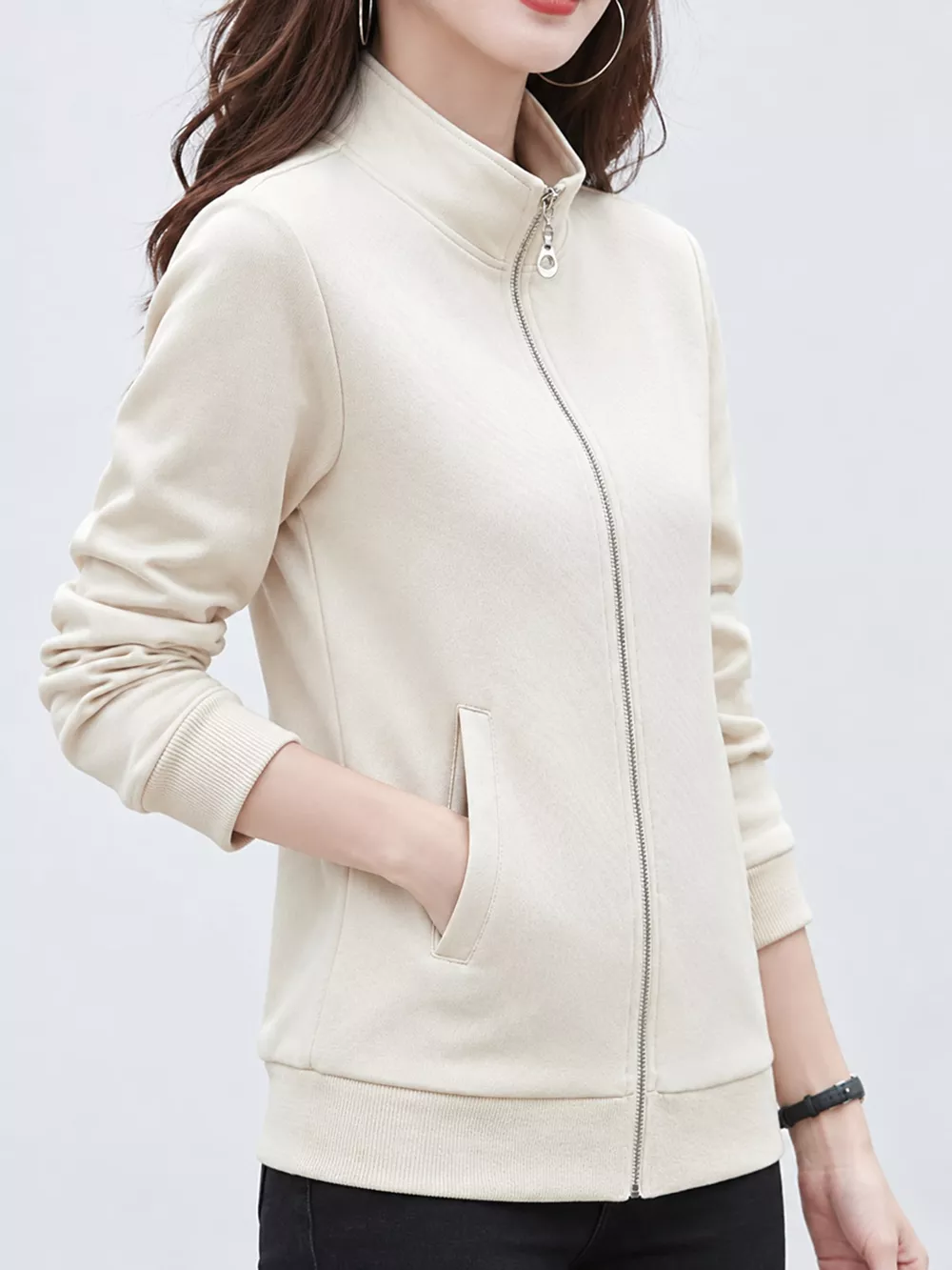 Full Size Stand-Collar Zip-Up Sweatshirt Plus Size, image 22