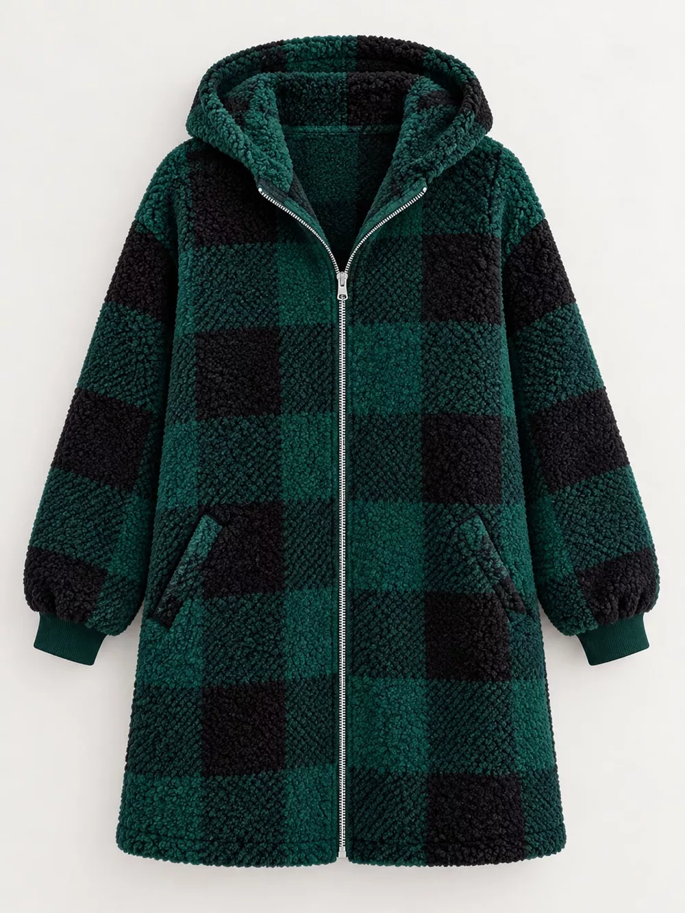 Full Size Plaid Sherpa Hooded Zip-Up Outerwear Plus Size, image 13