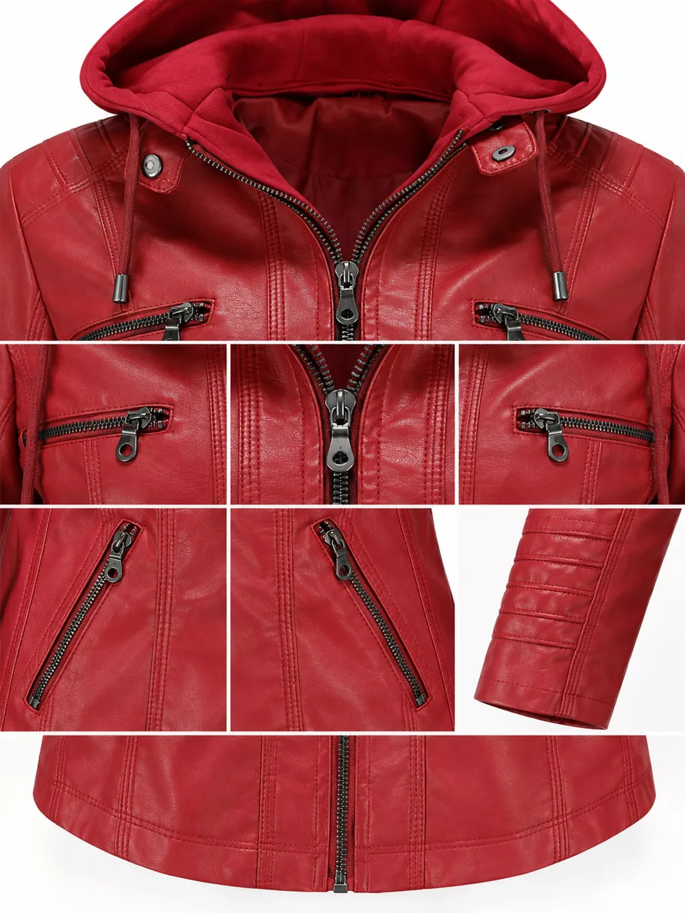 Full Size Detachable Hooded Faux Leather Moto Jacket Plus Size, image 22