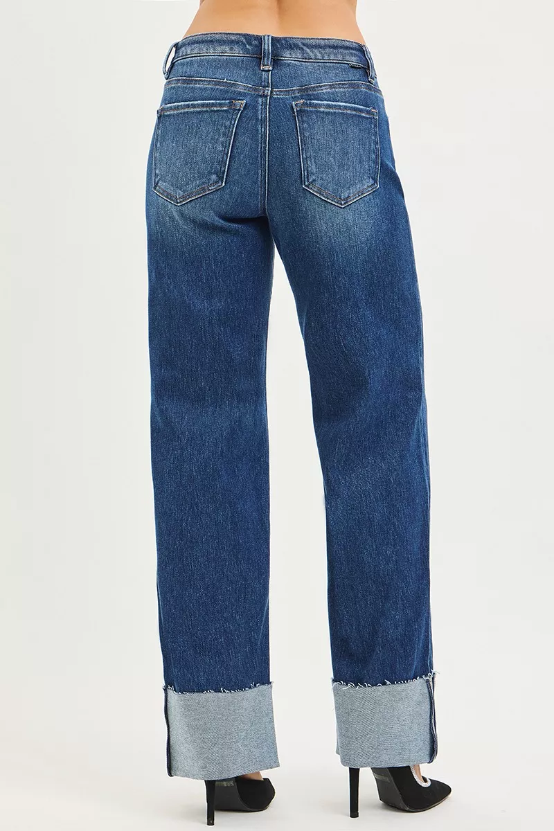 Mid Rise Wide Straight Jeans With Wide Cuff, image 6
