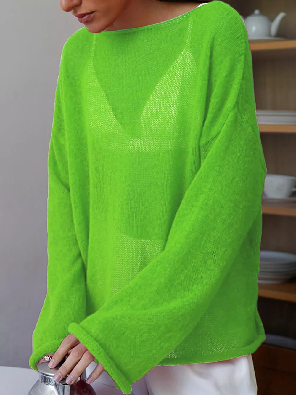 Lightweight Dropped Shoulder Knit Cover Up, image 55
