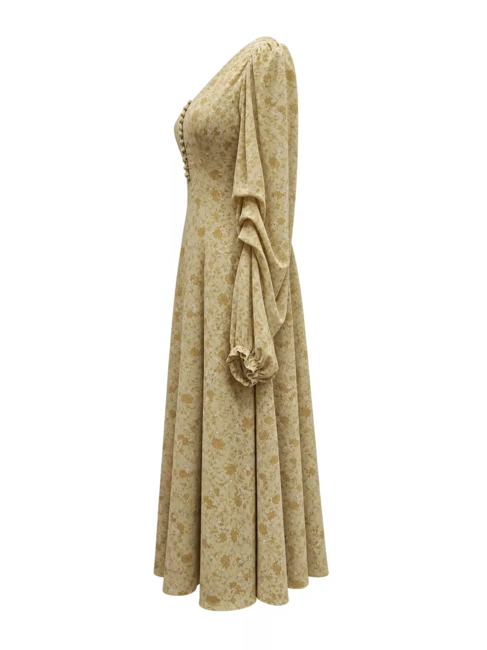 Vintage Floral Print V-Neck Long Sleeve Button-Down Midi Dress, image 2