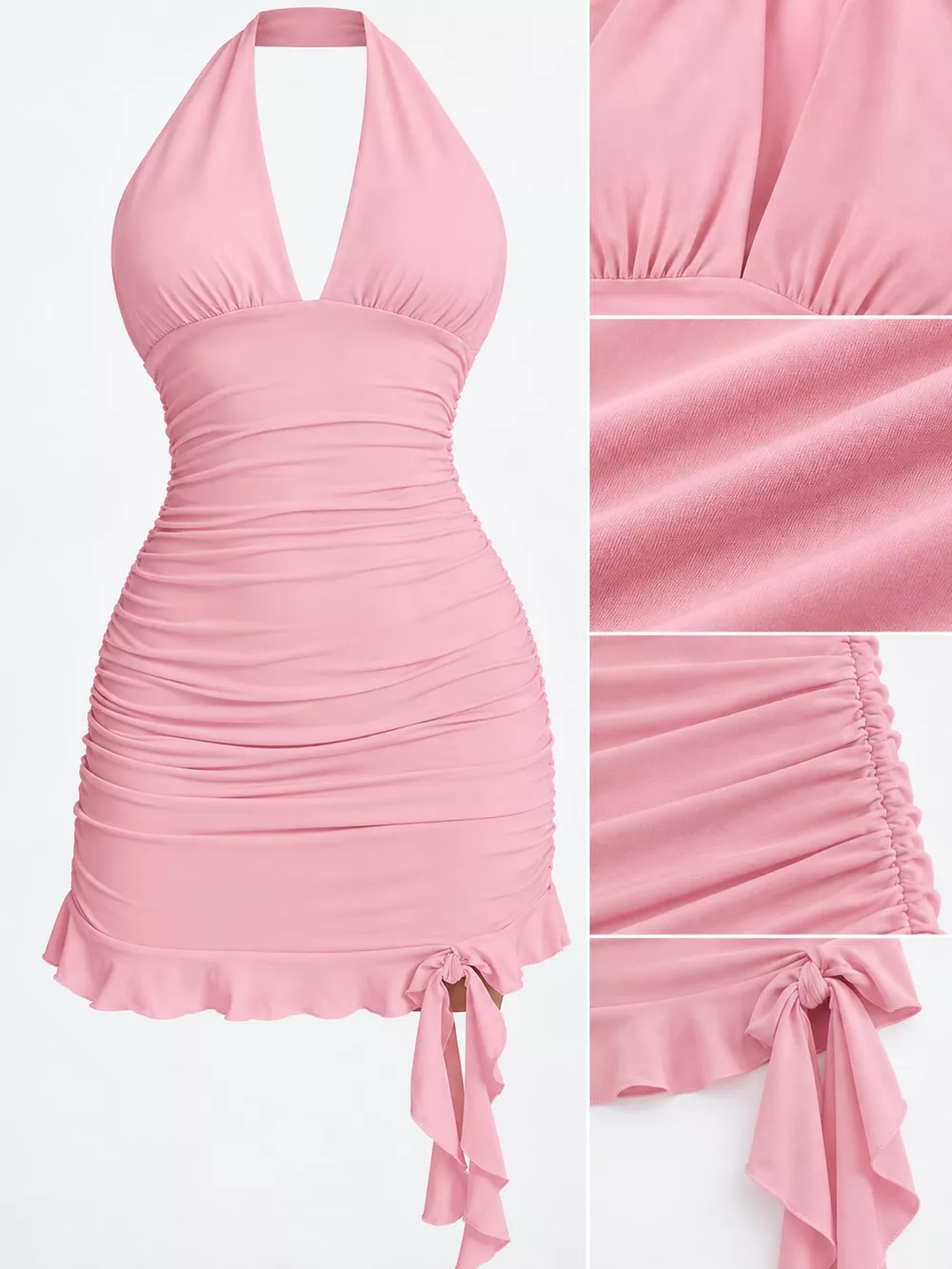 Ruched Halter Neck Bodycon Mini Dress, image 32