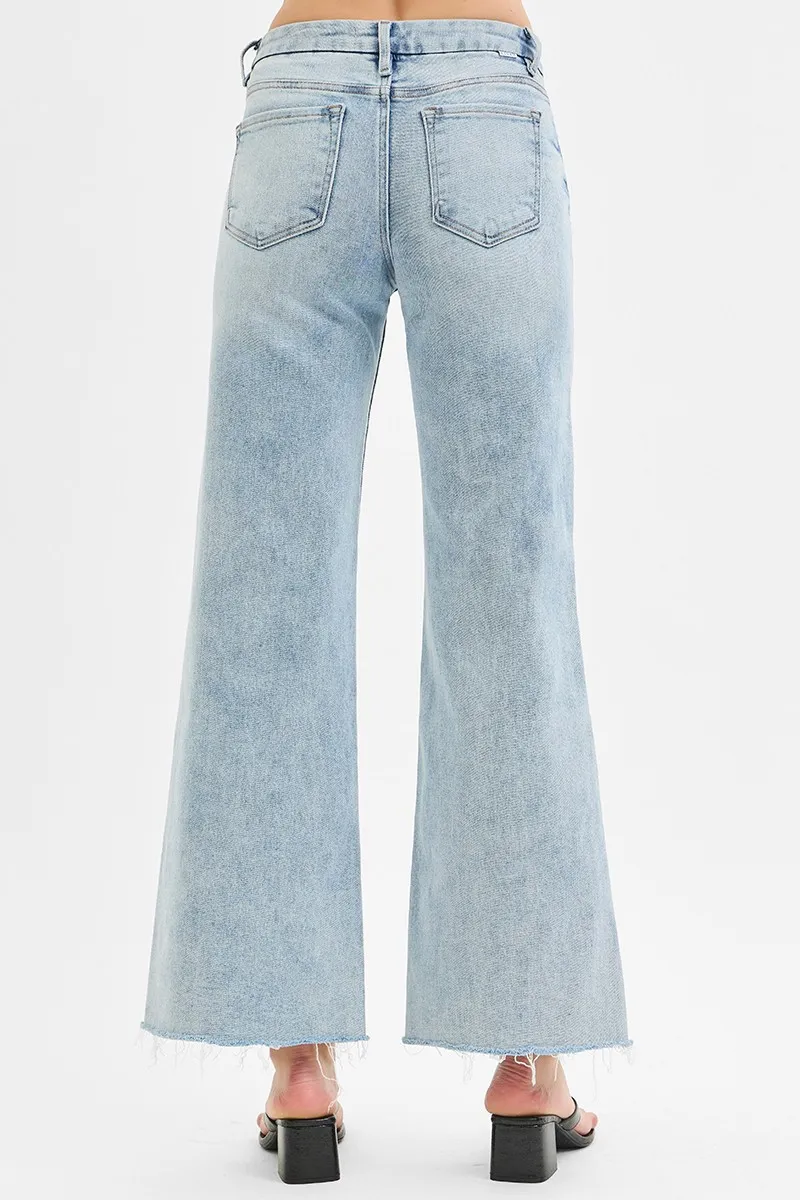 Full Size Tummy Control Low Rise Wide Leg Raw Cut Hem Jeans Plus Size, image 5