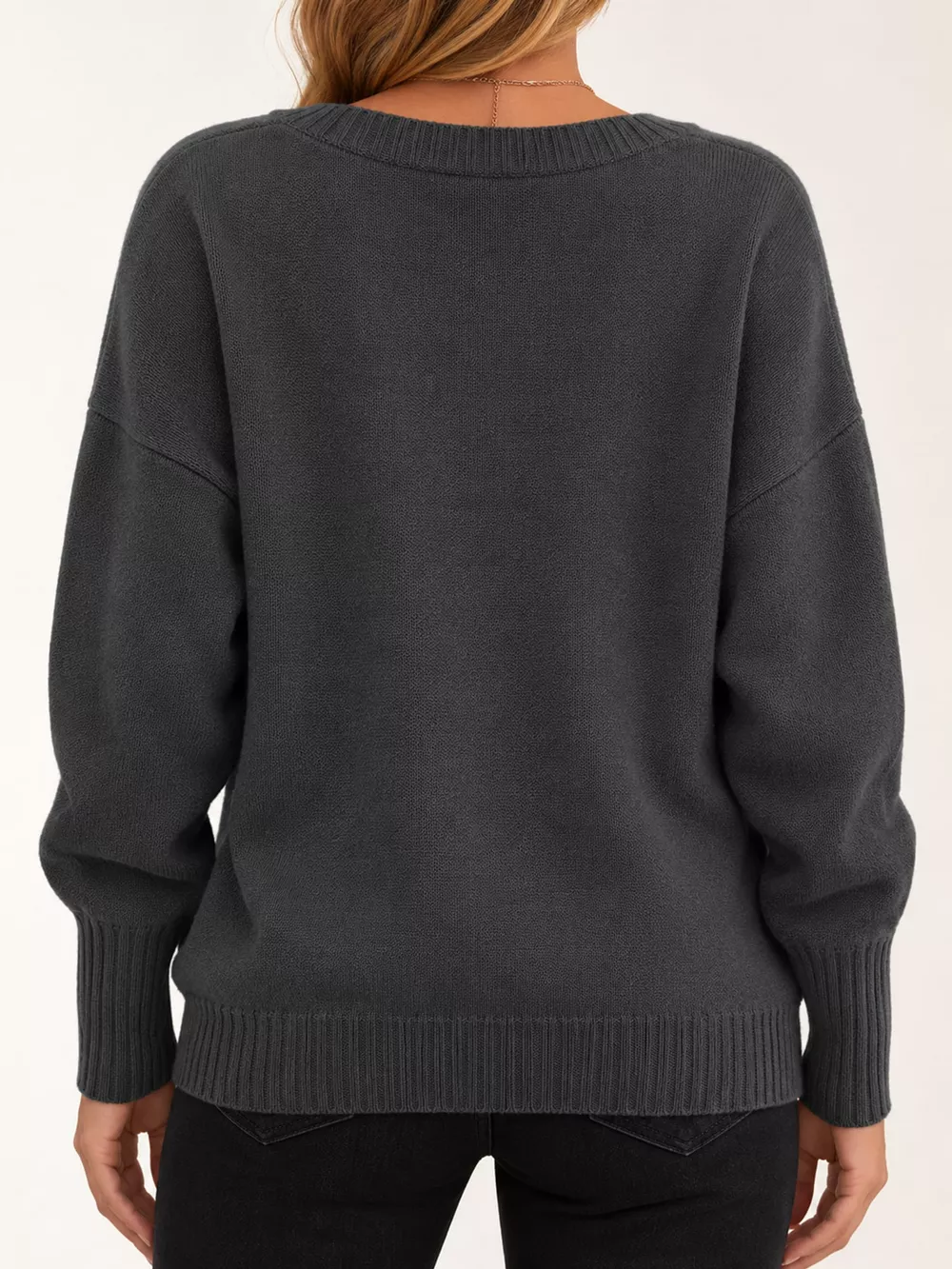 Full Size V-Neck Dropped Shoulder Sweater Plus Size, image 29