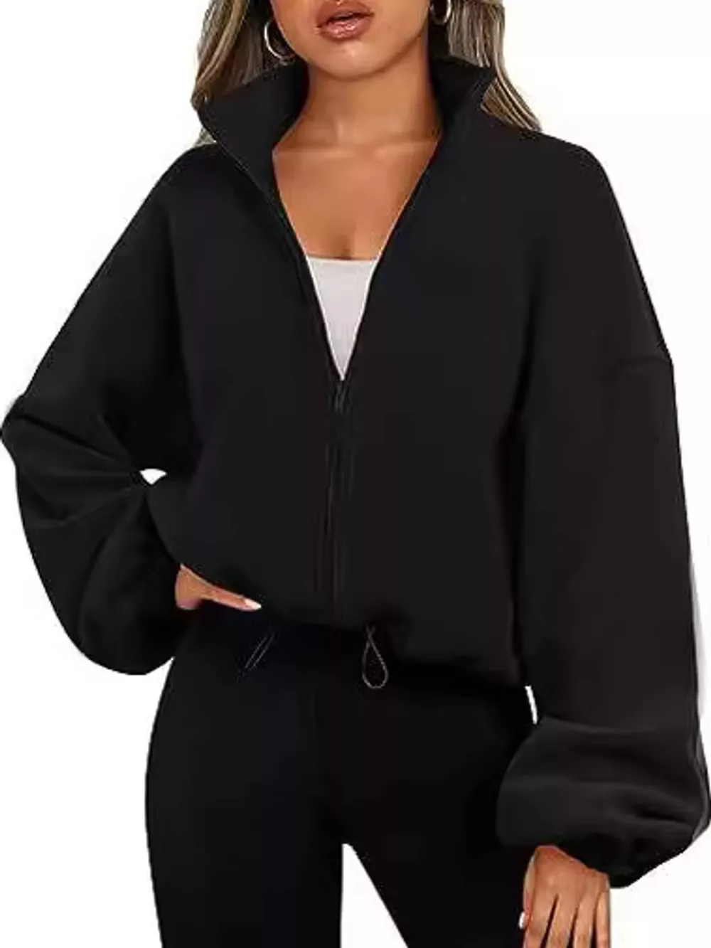 Drawstring Hem Zip Up Jacket