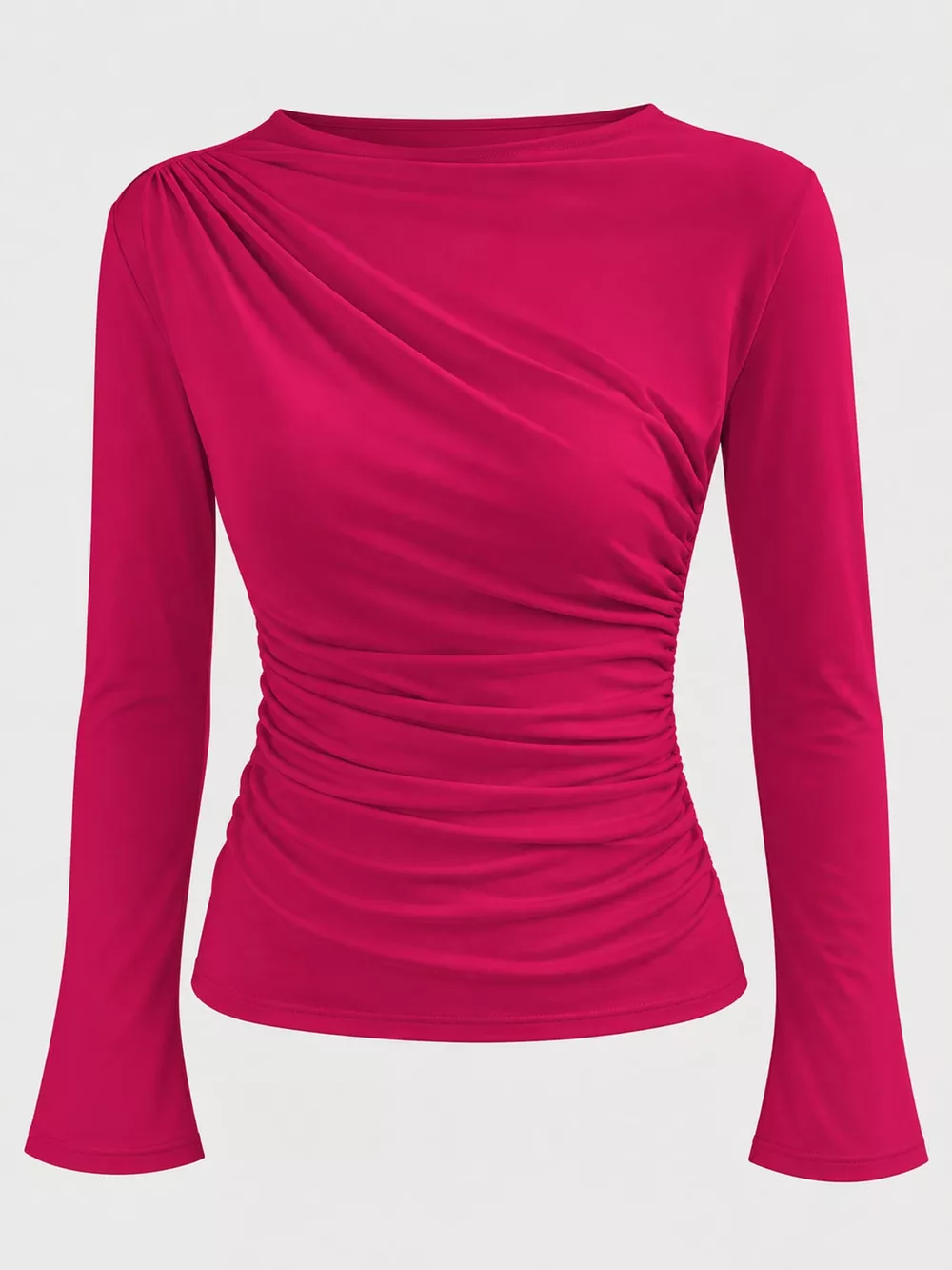 Ruched Long Sleeve Slim-Fit T-Shirt, image 34